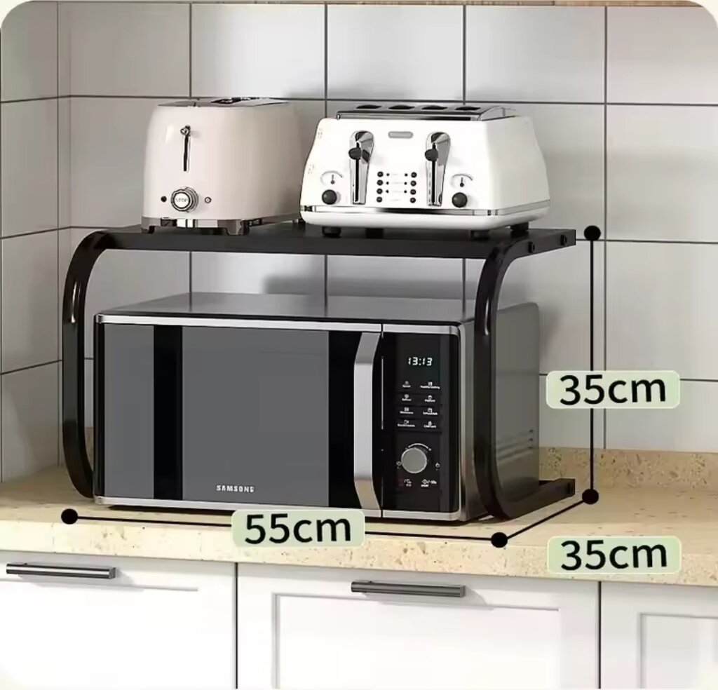 Рафт за микровълнова фурна – кухненски органайзер с 2 нива, метален, 55×35×35 см