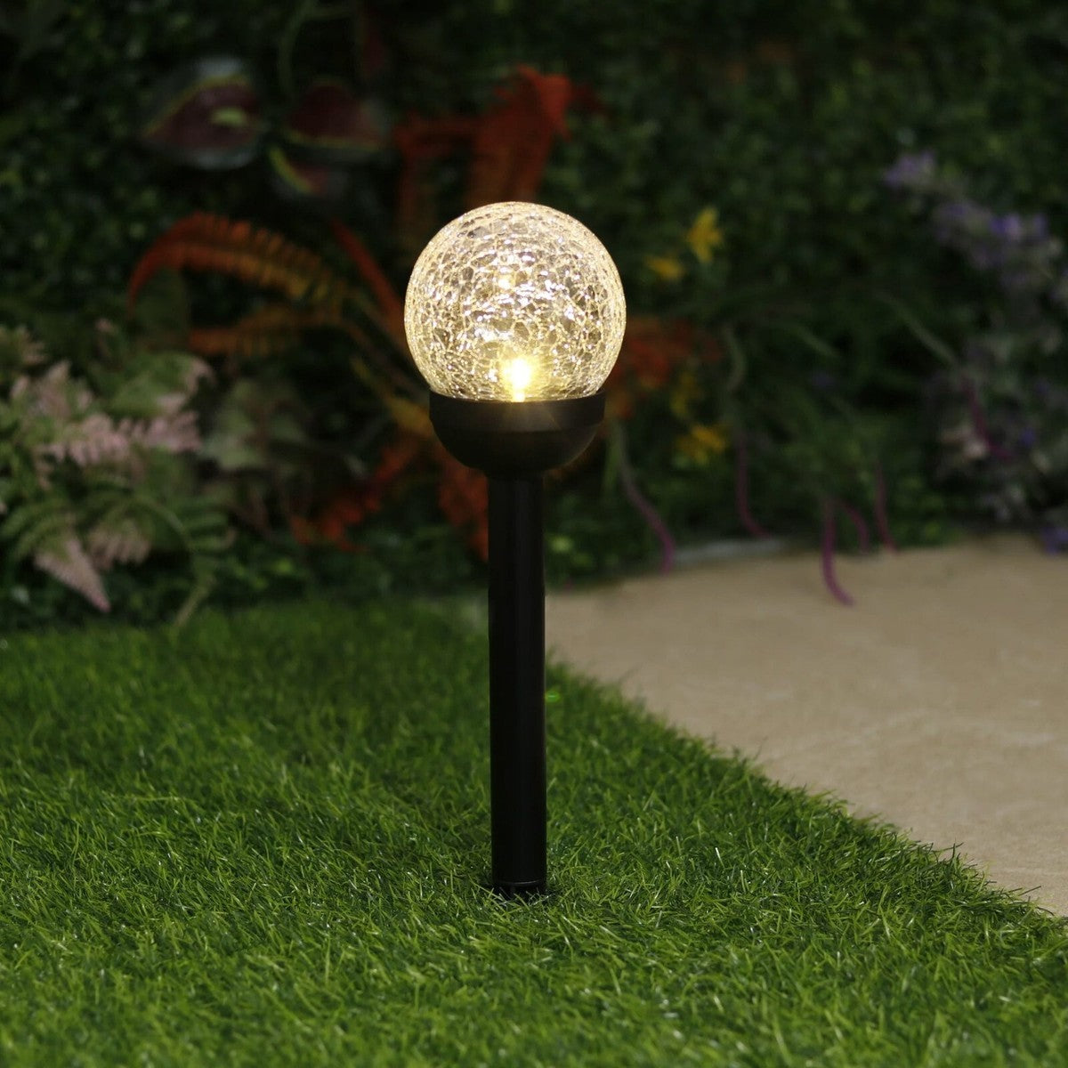 Градинска соларна LED лампа Solar Glow Ball 11 см  стъклена топка, височина 23.5 см, декоративно осветление